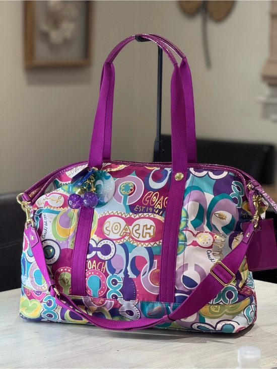 Coach Handbags - Coach Multicolor Poppy Graffiti Signature Weekend Tote with Fuchsia Straps-NWOT